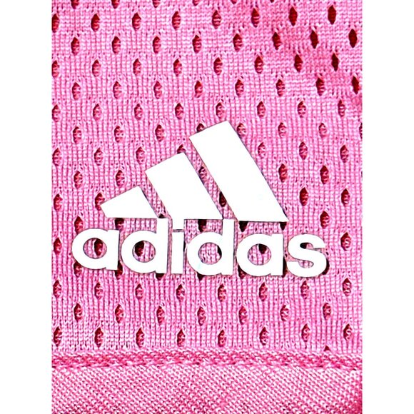 Adidas Athleticwear Pink Mesh Shorts White Stripes Pockets Elastic Waist Girls - Picture 10 of 10